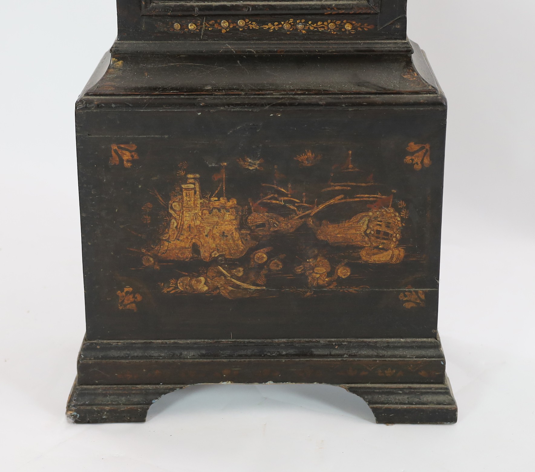 Thomas Clinch of London. A black japanned eight day longcase clock, width 46cm height 218cm